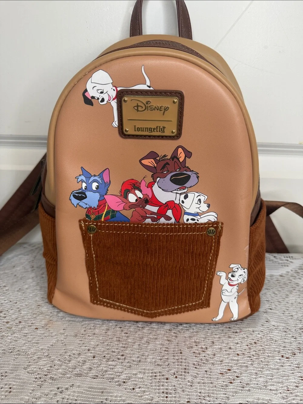 Disney x Loungefly 101 Dalmatians Brown corduroy Mini Backpack RARE